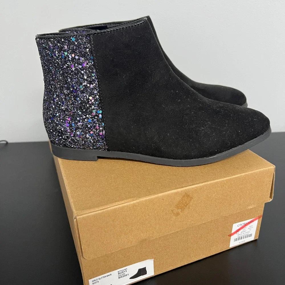 Crewcuts Girls Glitter-Back Boots Black Multi Ankle Booties BU913 Size K3 NEW